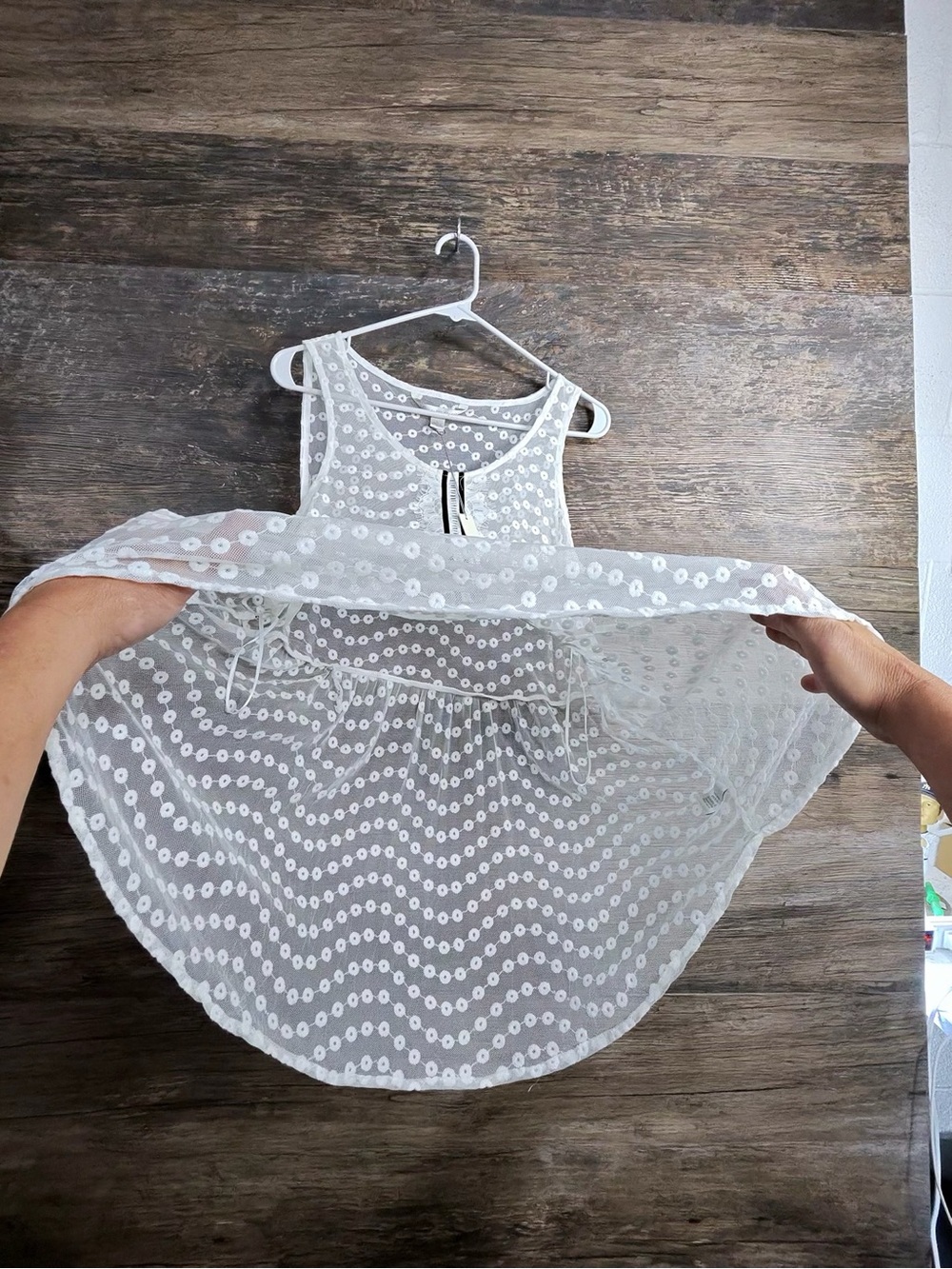 LC Lauren Conrad White Eyelet Tank with Black Trim - Picture 8 of 10
